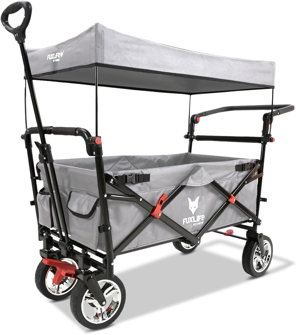 Faltbarer Bollerwagen FX-CT700 klappbarer Handwagen mit Bremsen gepolstertem Sitzbereich höhenverstellbarem Griff und 75 kg Traglast