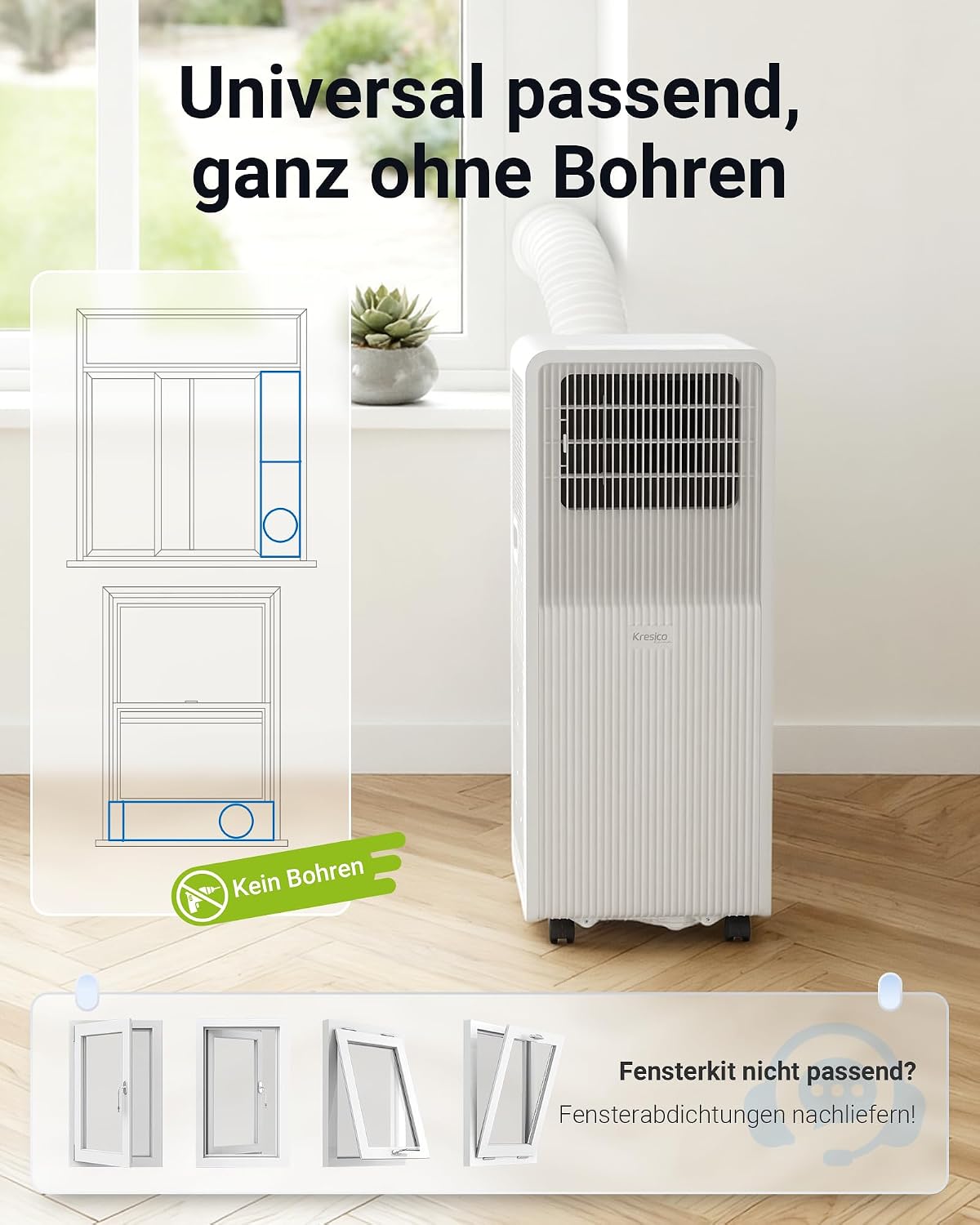 Mobile Klimaanlage A027C-09C 9000 BTU mit Abluftschlauch 3-in-1 Klimagerät für Räume bis 33 m² 24H Timer Fernbedienung R-290
