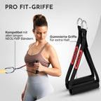 Lange Stoff Fitnessbänder Set 5 Widerstandsstufen Allroundset Ultra mit Türanker Fußschlaufen Griffen Stange