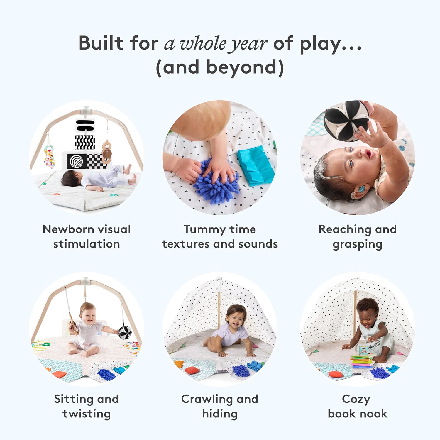 Baby Spielbogen mit Spielmatte Lovevery Play Gym 5 Entwicklungsbereiche mit 13 Aktivitätsspielzeugen für Babys
