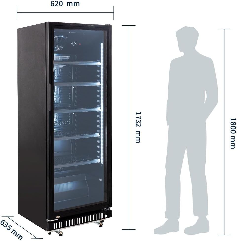 Getränkekühlschrank GK-360BB 360 L mit Glastür LED Beleuchtung abschließbar Umluftkühlung für Gastronomie