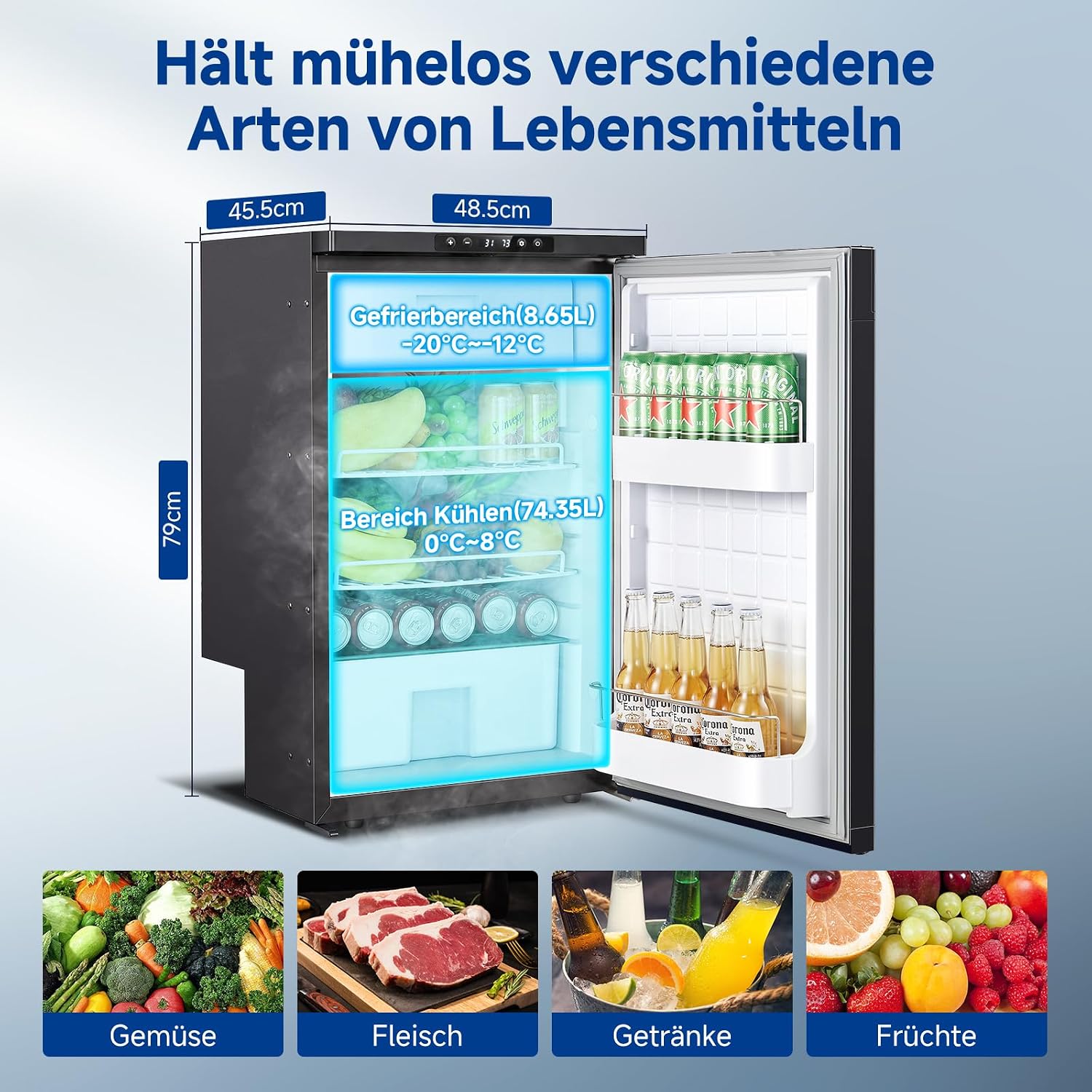 Kompressor Kühlbox 83L AAOBOSI 12V 24V Auto Kühlschrank mit APP Steuerung LED Beleuchtung für Wohnmobil LKW Boot Camping
