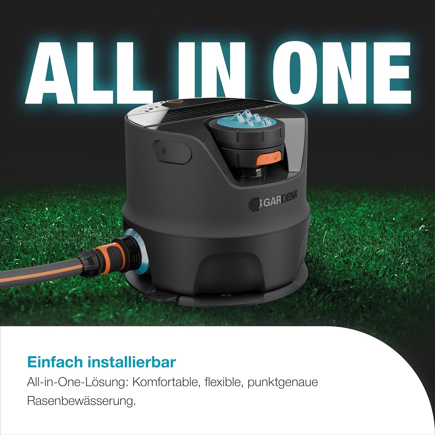 AquaPrecise Bewässerungssystem 16000-20 für Rasen bis 320 m² Solar Bluetooth App gesteuerte automatische Rasenbewässerung