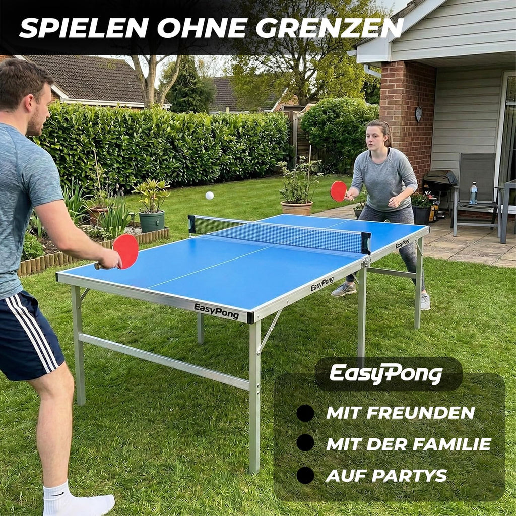 Tischtennisplatte EASYPONG klappbar 182x91 cm mit 2 Schlägern und 4 Bällen für Indoor Nutzung