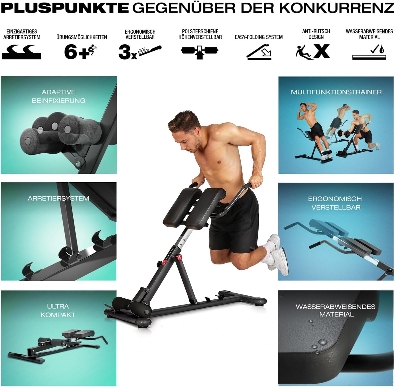 Bauch und Rückentrainer BRT150 6in1 Multifunktions Hantelbank verstellbar für Krafttraining zuhause bis 130 kg