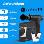 Massagepistole OrthoGun 160W mit App 5 Intensitäten 7 Massageaufsätze Tragetasche Akku Laufzeit bis 360 Min