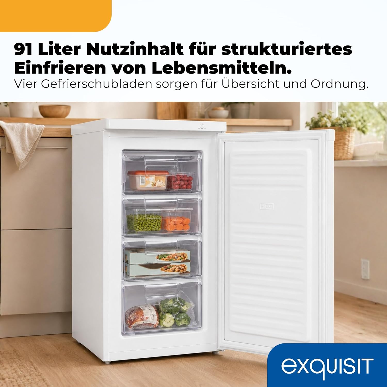 Gefrierschrank GS512-040E 91 L 4 Gefrierschubladen 4-Sterne-Gefrierbereich Energieklasse E 40 dB