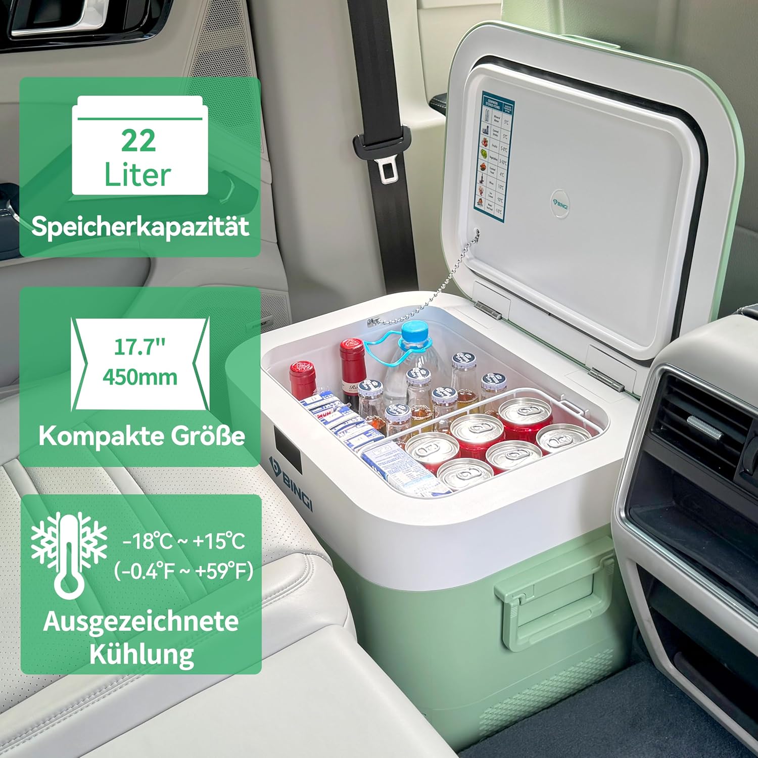 Kompressor Kühlbox 22 Liter HC-22P2 tragbarer Auto Kühlschrank mit 12/24V DC und 230V AC für Camping Wohnmobil und Zuhause