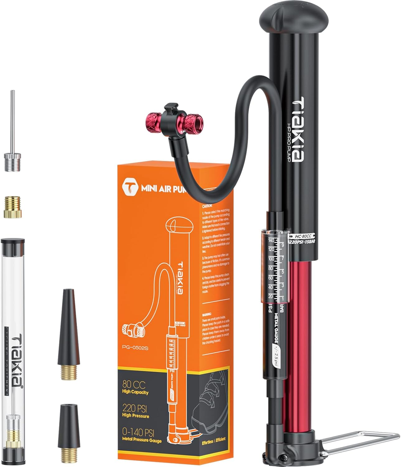Fahrrad Standpumpe mit Manometer 220 PSI Mini Luftpumpe Aluminium kompatibel Schrader Presta Dunlop Ventile tragbar