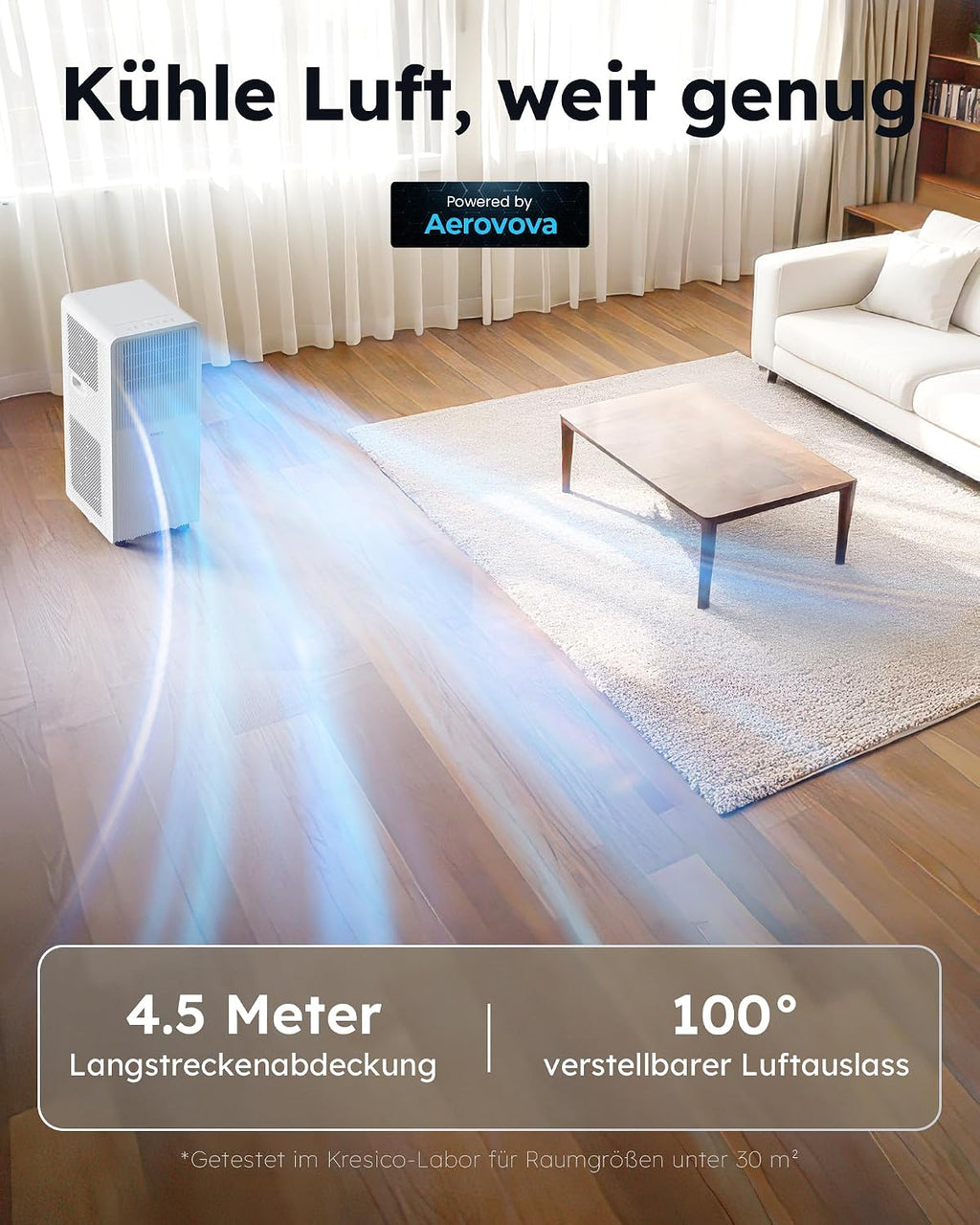 Mobile Klimaanlage A027C-09C 9000 BTU mit Abluftschlauch 3-in-1 Klimagerät für Räume bis 33 m² 24H Timer Fernbedienung R-290