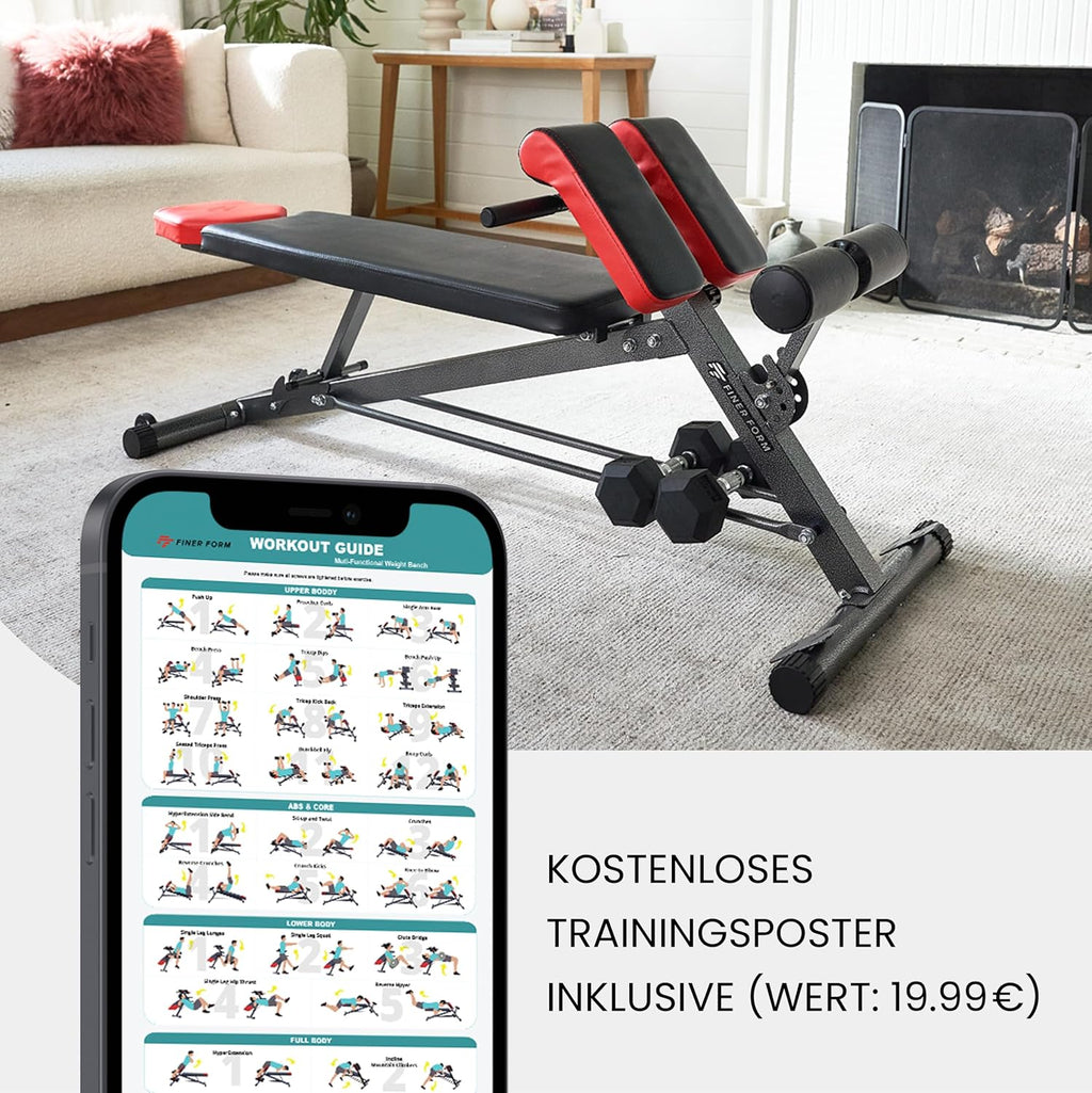 Verstellbare Hantelbank für Krafttraining Hyperextension Rückenstrecker Bauchtrainer Schrägbank Flachbank Modell FF-TB011384