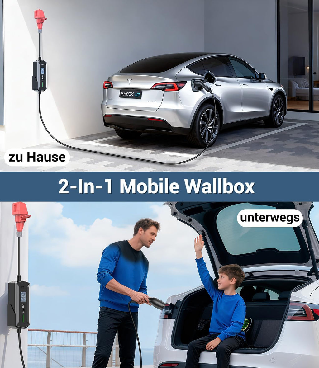 Mobile Wallbox Ladegerät 11kW Typ 2 400V 6-16A 7m Kabel CEE 16A EV Ladestation IP65 mit Ladezeit Einstellung