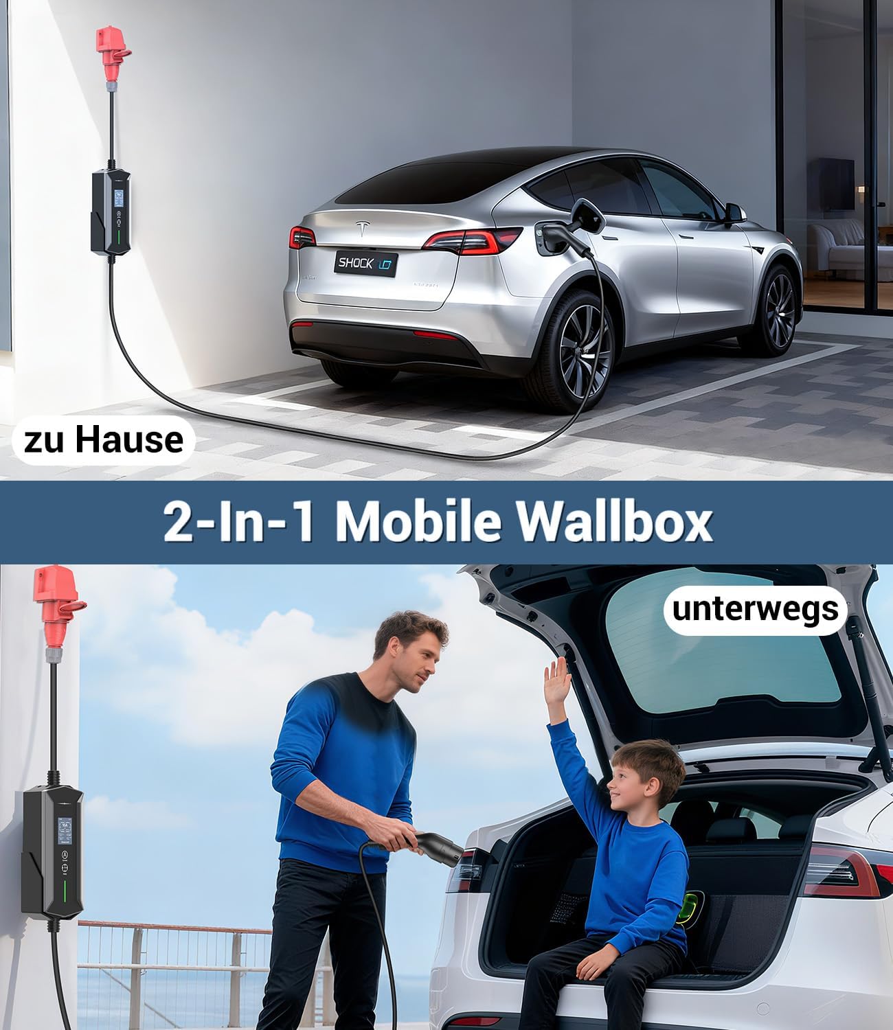 Mobile Wallbox Ladegerät 11kW Typ 2 400V 6-16A 7m Kabel CEE 16A EV Ladestation IP65 mit Ladezeit Einstellung