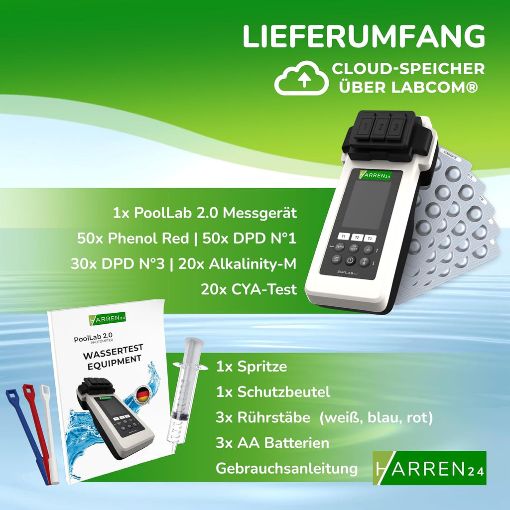 Elektronischer Pooltester PoolLab 2.0 Photometer Wasseranalysegerät mit Bluetooth DPD1 DPD3 pH CYA Alkalinität 170 Testtabletten