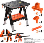 Klappbare Werkbank 2in1 Sägebock 454kg Tragfähigkeit Aluminiumbeine verstellbar 79x63,5x89cm inkl Schraubzwingen
