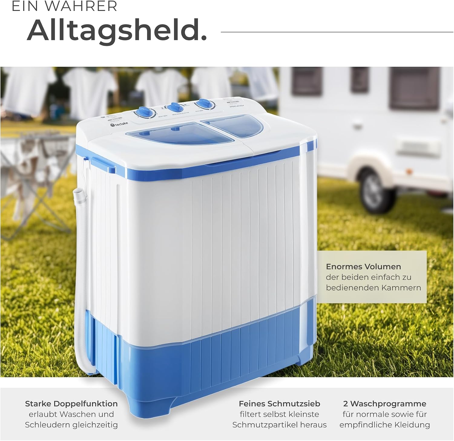 Mini Waschmaschine mit Schleuderfunktion 4,5 kg Toplader Camping Reisewaschmaschine 2-in-1 Modell 400777