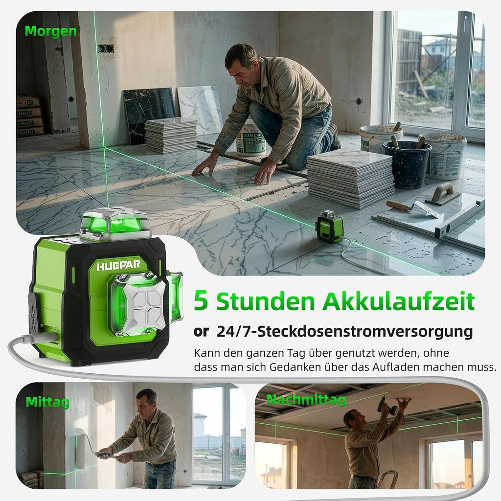 Kreuzlinienlaser 360° grün ST03CG 3D Nivelliergerät mit 152 cm Stativ Magnethalterung selbstnivellierend wiederaufladbar