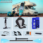 Aufblasbares SUP Board Set mit Kajak Sitz 330x76x15 cm bis 150 kg Tragkraft mit Doppel-Paddel 3 Finnen und Zubehör
