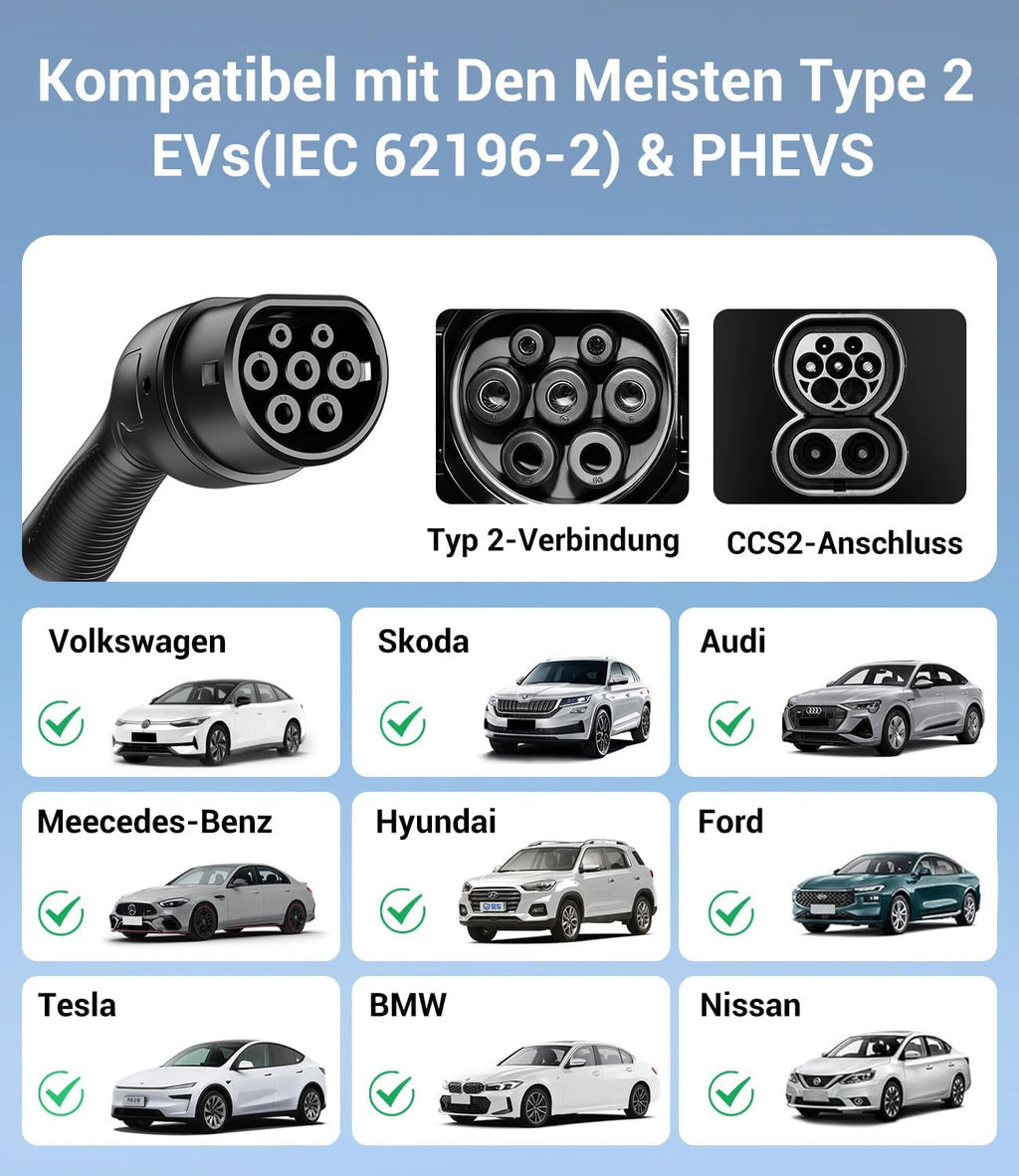 Mobile Wallbox Ladegerät 11kW Typ 2 400V 6-16A 7m Kabel CEE 16A EV Ladestation IP65 mit Ladezeit Einstellung