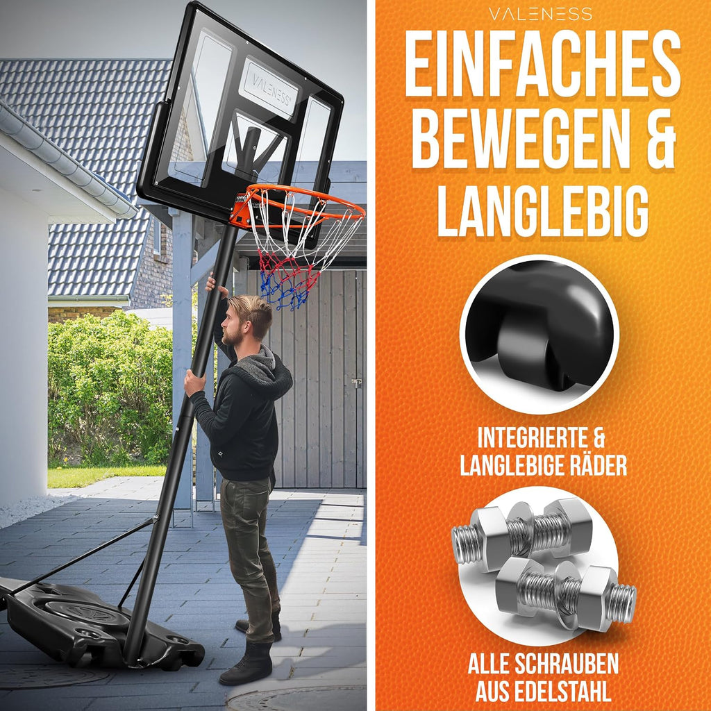 Basketballkorb Outdoor höhenverstellbar 135-305 cm freistehender Basketballständer mit Basketball Größe 7 und Ballpumpe BWS2024