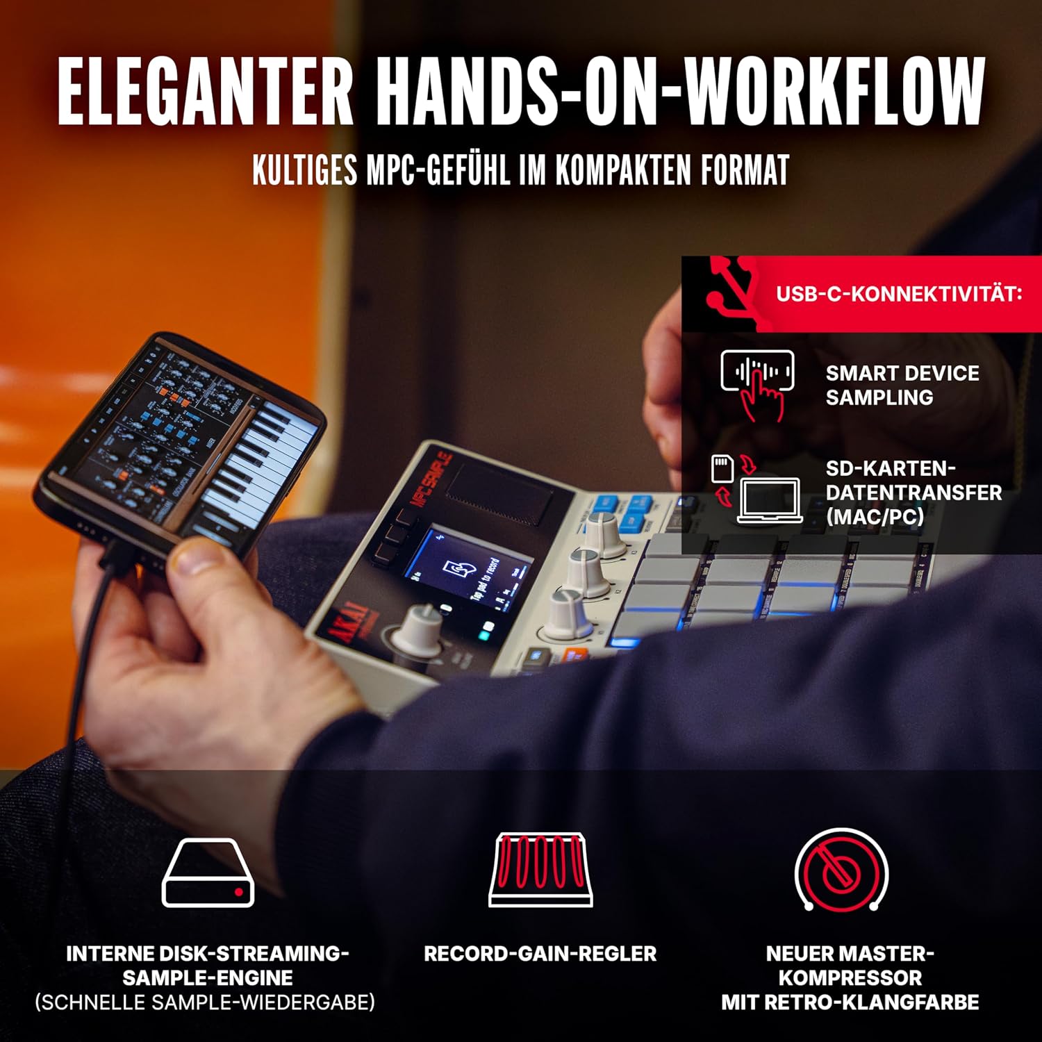 MPC Sample Sampler Sequenzer Effektprozessor MPCSAMPLE mit Akku USB-C Lautsprecher Mikrofon und 16 Pads