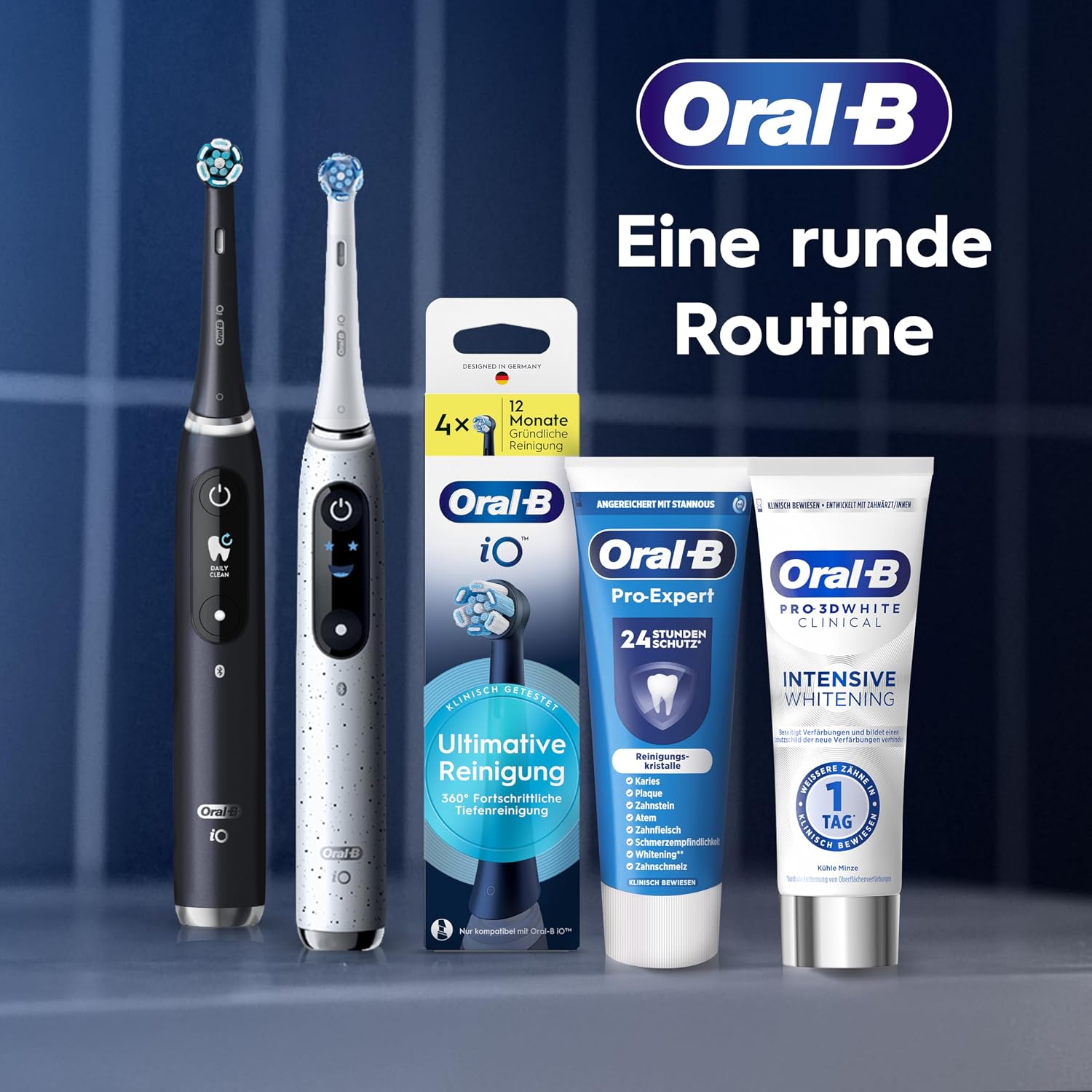 Elektrische Zahnbürste mit Aufsteckbürsten iO Series 9 wiederaufladbar 7 Reinigungsmodi Smart Druckkontrolle Rundbürstenkopf Schwarz