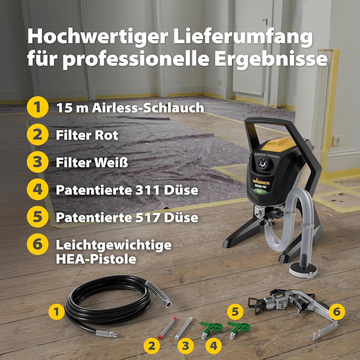 Airless Farbsprühsystem Control Pro 350 R 2371073 110 bar Druckregulierung 15 m Schlauch für Wandfarben Lacke und Lasuren