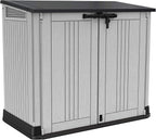 Gartenschuppen Store It Out Nova 132 x 71,5 x 113,5 cm Kunststoff Außenaufbewahrung wetterfest abschließbar hellgrau dunkelgrauer Deckel