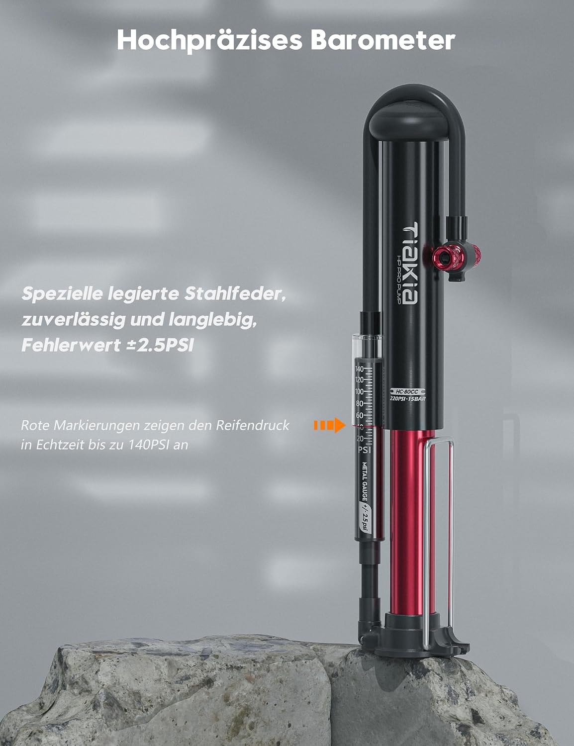 Fahrrad Standpumpe mit Manometer 220 PSI Mini Luftpumpe Aluminium kompatibel Schrader Presta Dunlop Ventile tragbar