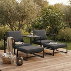 5-teiliges Gartenmöbel Set Asteri Sitzgruppe für 2-4 Personen 2 Sessel 2 Hocker 1 Tisch Metallgestell wetterfest mit Sitzpolstern