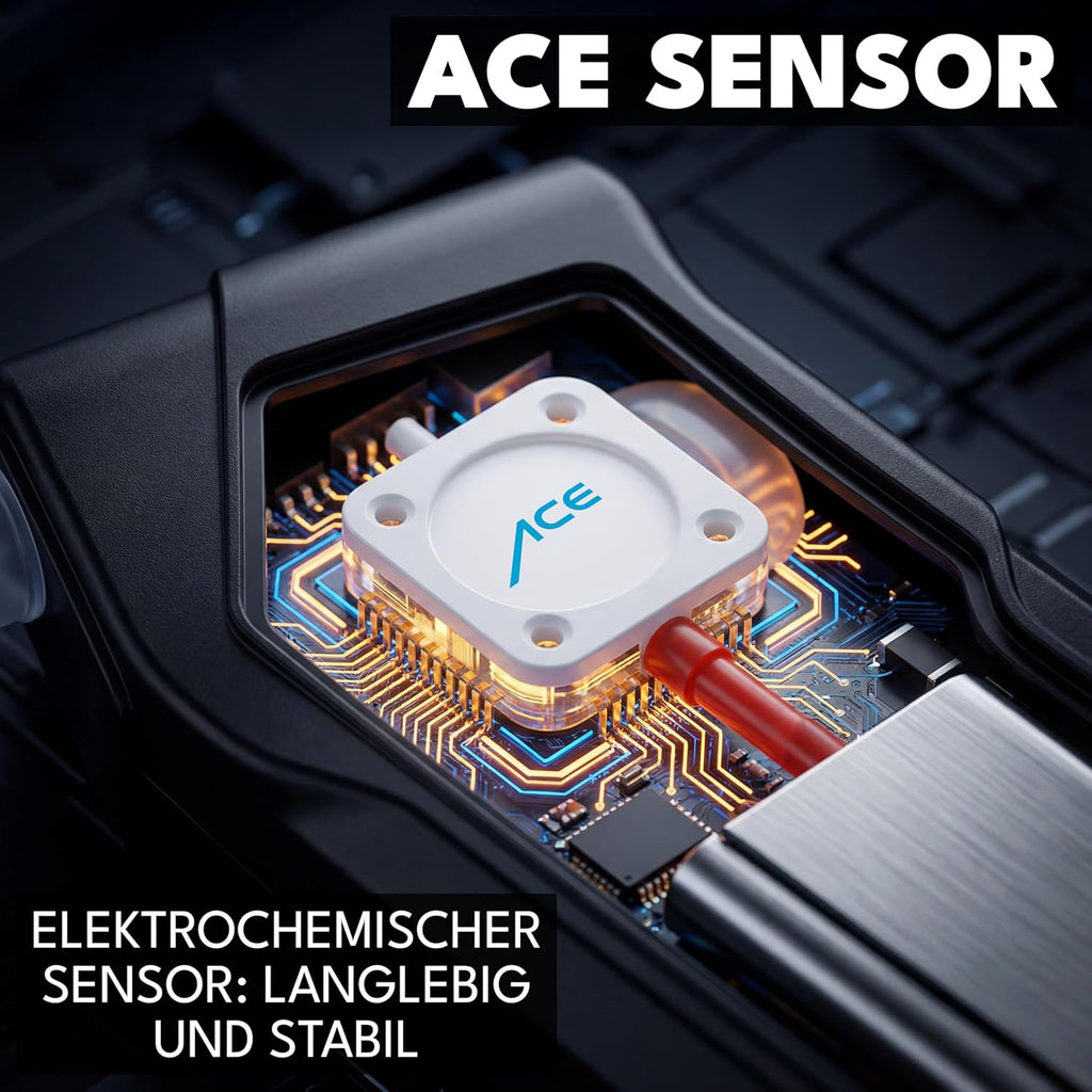 Atemalkoholtester elektrochemischer Sensor Speicherfunktion inkl Mundstücke Transporttasche AAA Batterien