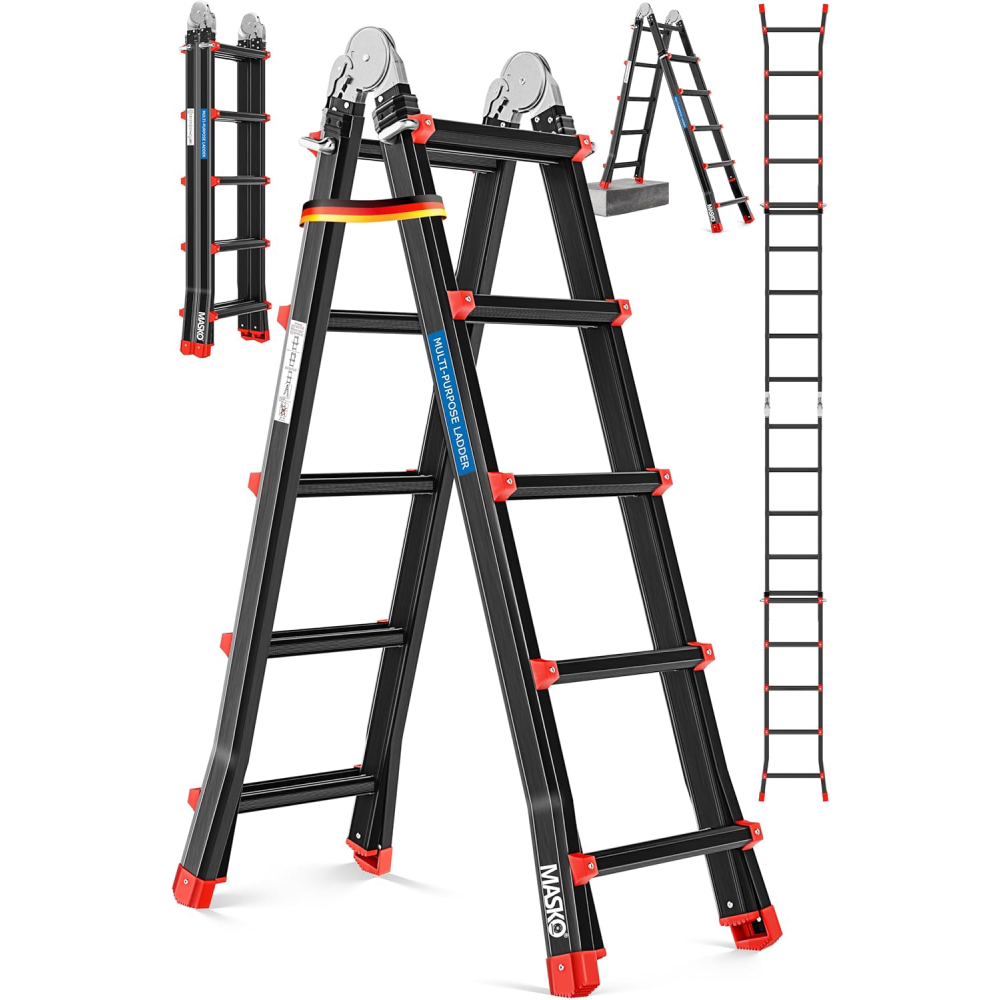 Mehrzweckleiter Aluminium 6in1 19458_mfn 20 Sprossen 150 kg Tragfähigkeit ausziehbar bis 520 cm klappbar rutschfest Gelenkleiter