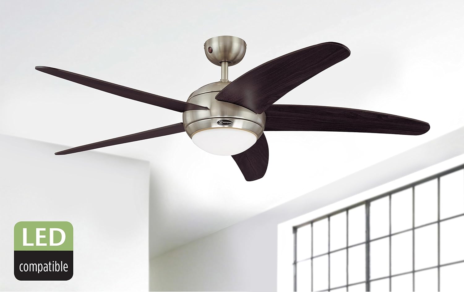 Deckenventilator mit Leuchte Bendan 72557 132 cm 5 Flügel Chrom Opalglas Fernbedienung 3 Stufen Sommer Winter