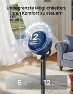 Standventilator 3D Oszillation 12 Stufen 6 Modi leiser DC Motor mit Fernbedienung Timer 20 dB Modell DR-HPF015S