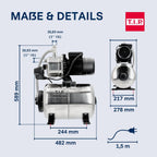 Hauswasserwerk 1200 W Edelstahl HWW 4500 INOX 4350 l/h 5 bar 22 L Druckkessel 50 m Förderhöhe mit Manometer Überlastschutz