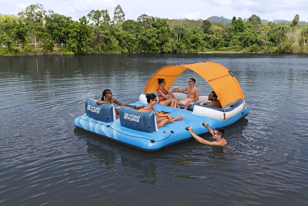 Badeinsel Tropical Breeze 43105 für 6 Personen 389 x 274 cm mit Sonnendach Kühltasche 6 Getränkehaltern und Reparaturflicken
