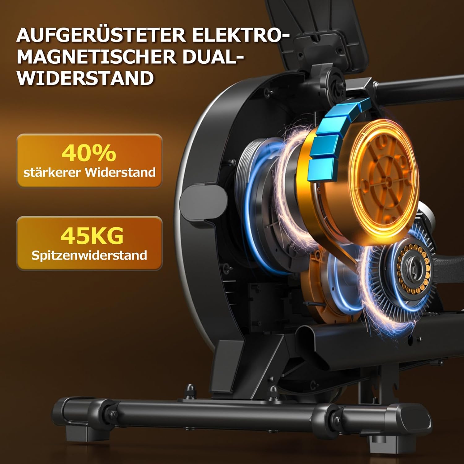 Rudergerät 106M Magnetisches Heimtrainingsgerät mit Doppelschienen 16 Widerstandsstufen APP Verbindung LCD Anzeige