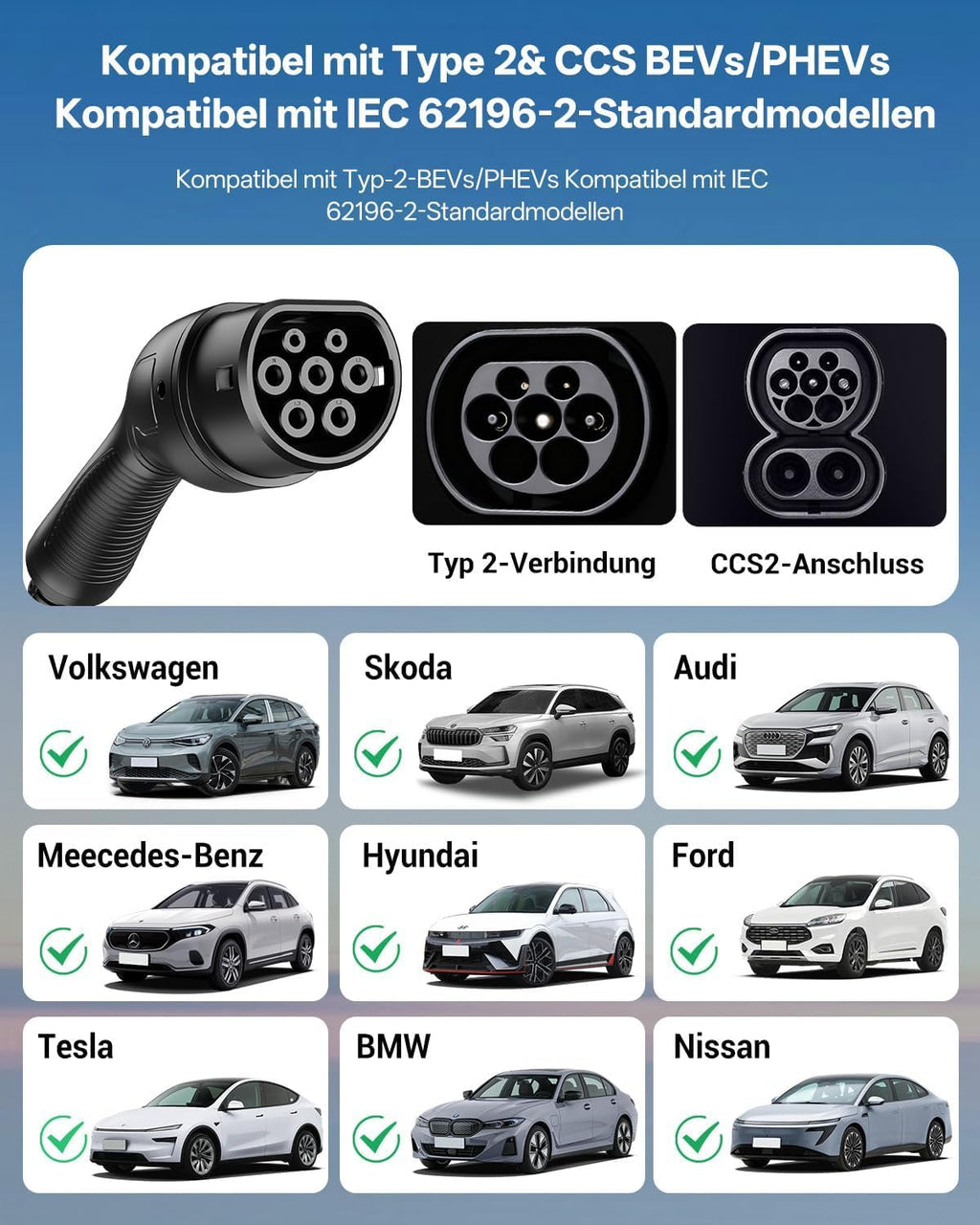 Wallbox Ladegerät Laden APP RFID 11kW 400V 6-16A Typ 2 EV Ladestation 8m Kabel mit Kabelhalter