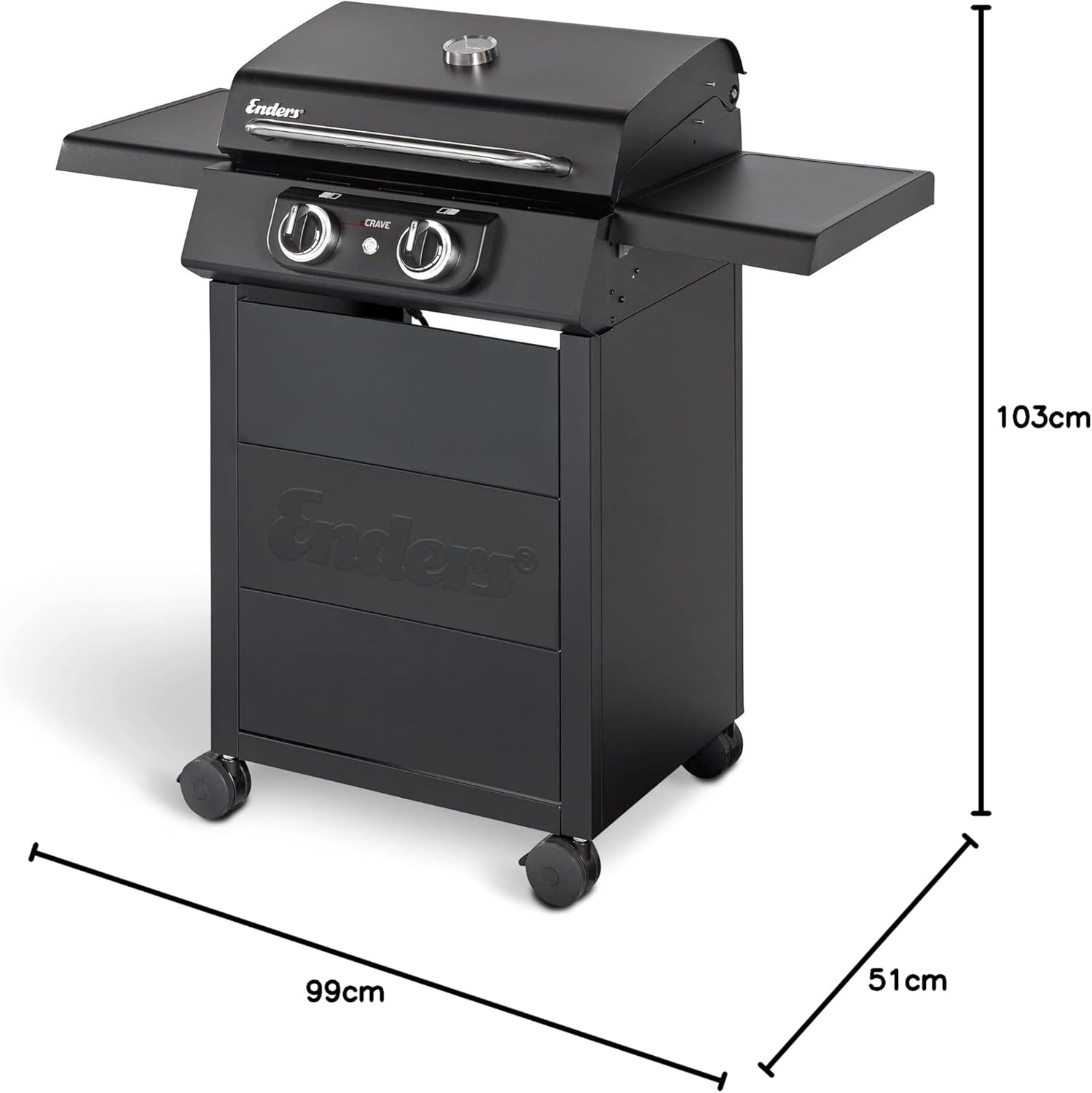 Elektrogrill eCRAVE 2 Grillwagen 2 Heizelemente 2 Zonen Grill mit Gussrost Garhaube Thermometer Stauraum