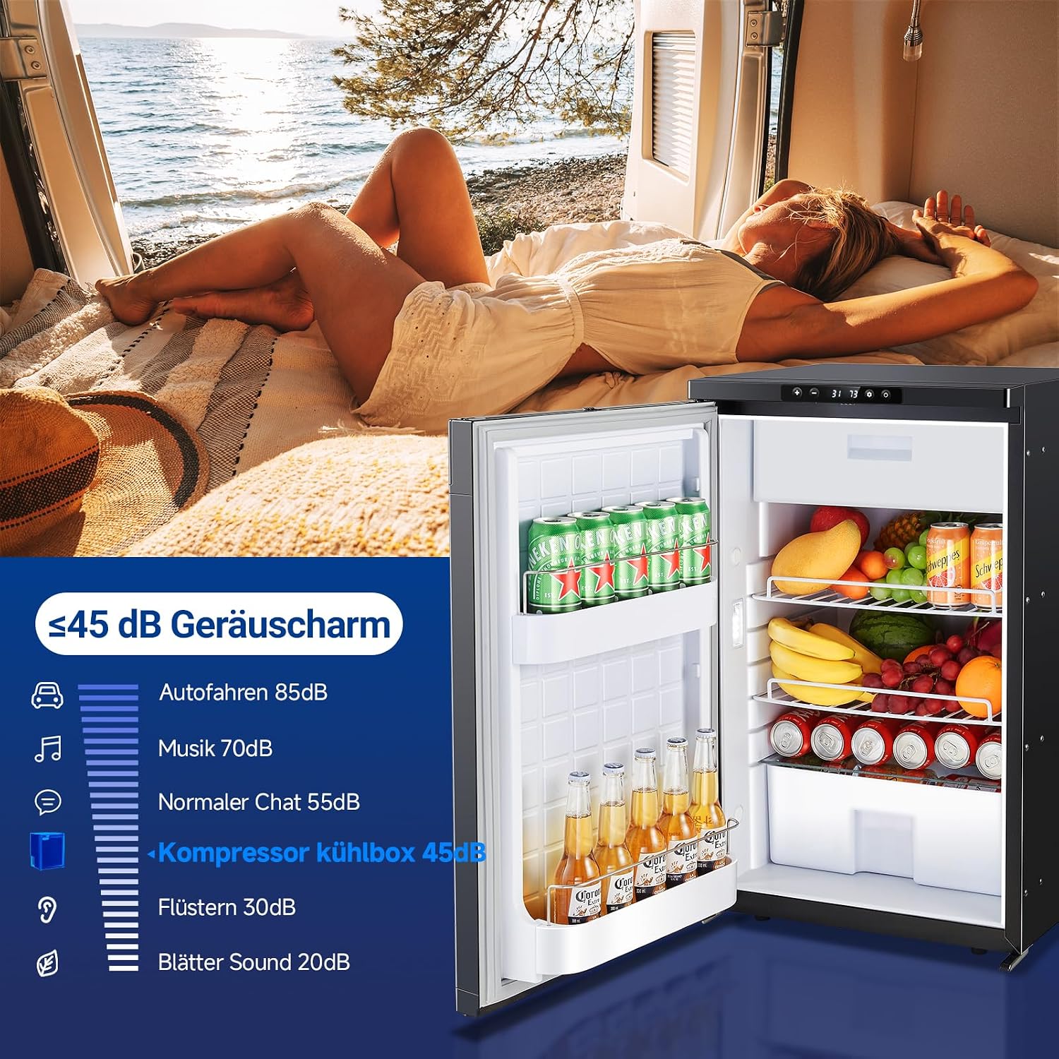 Kompressor Kühlbox 83L AAOBOSI 12V 24V Auto Kühlschrank mit APP Steuerung LED Beleuchtung für Wohnmobil LKW Boot Camping