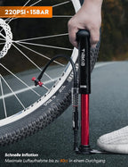 Fahrrad Standpumpe mit Manometer 220 PSI Mini Luftpumpe Aluminium kompatibel Schrader Presta Dunlop Ventile tragbar