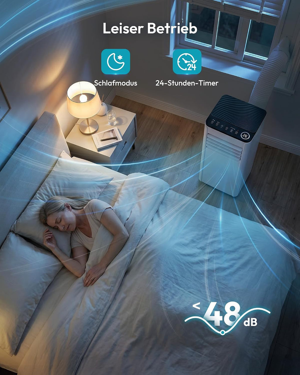 Mobile Klimaanlage 7000 BTU OL-A016FF20N2 Klimagerät mit Abluftschlauch Fenster-Set 4-in-1 24h Timer