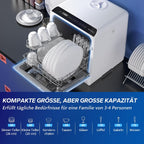 Tischgeschirrspüler AE-TDQR03 Mini Geschirrspüler mit 5L Wassertank 6 Programme Touch Control LED Display 400W