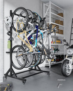 Fahrradständer freistehend für 5 Fahrräder vertikaler Fahrradhalter mit 5 Haken 6 Helmhaken Stahlkonstruktion 160 kg Traglast