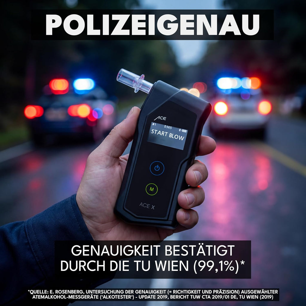 Atemalkoholtester elektrochemischer Sensor Speicherfunktion inkl Mundstücke Transporttasche AAA Batterien