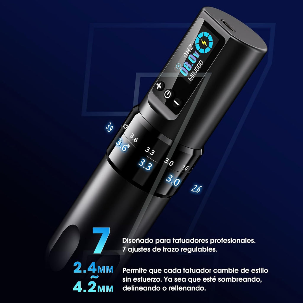 Kabellose Tattoo Maschine Set ULTRA-PLUS-H1-Kit 2.2-4.2 mm Hublänge 1600 mAh Akku mit Tattoo Drucker Bluetooth und Zubehör