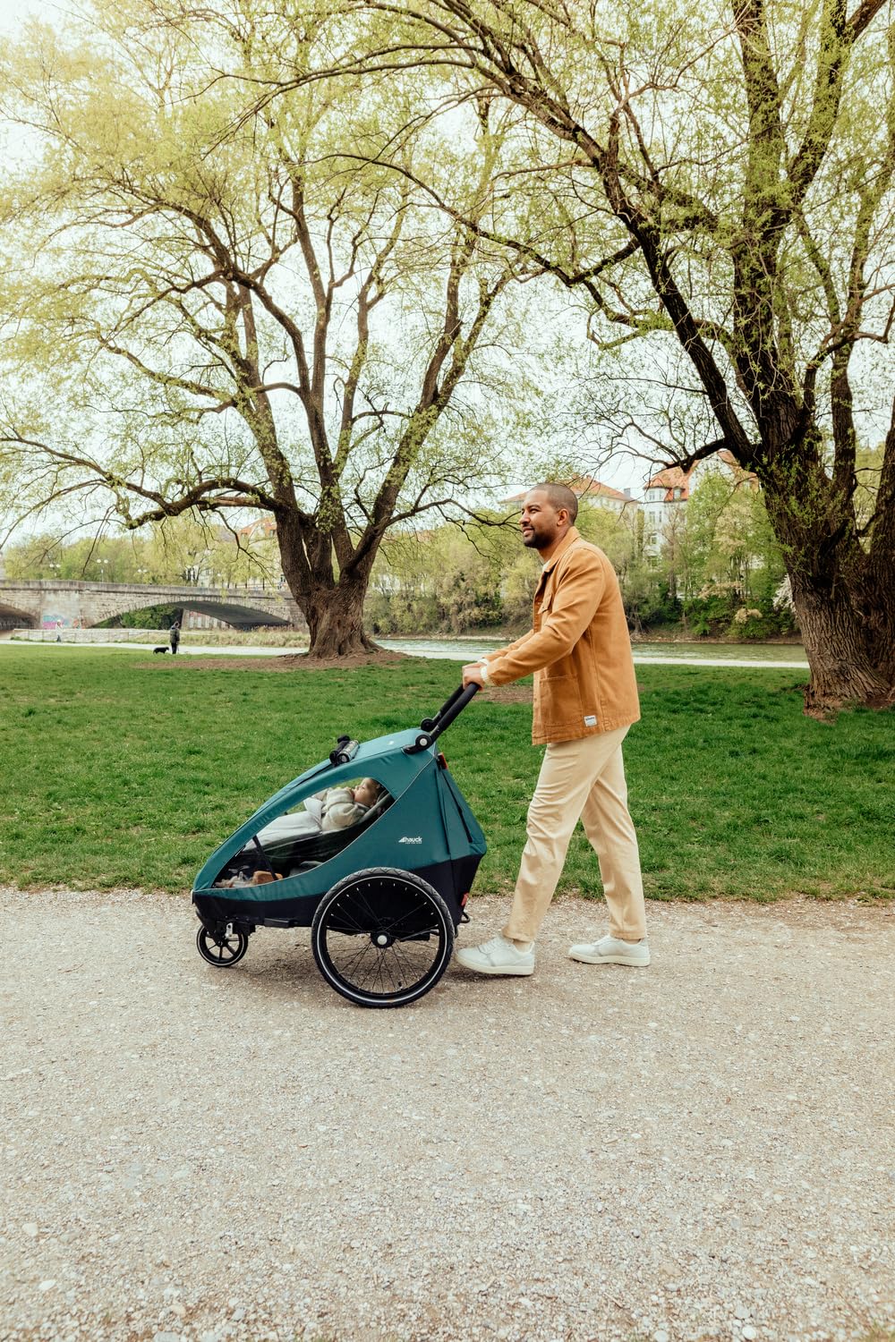 Kinderfahrradanhänger Dryk Duo 2in1 Fahrradanhänger und Buggy für 2 Kinder faltbar mit Deichsel und Sicherheitsfahne