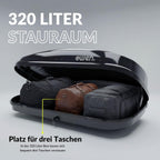 Dachbox Gepäckbox 320L Premium Hartschale Fast Clamp Schnellspanner 75kg Beidseitige Öffnung abschließbar