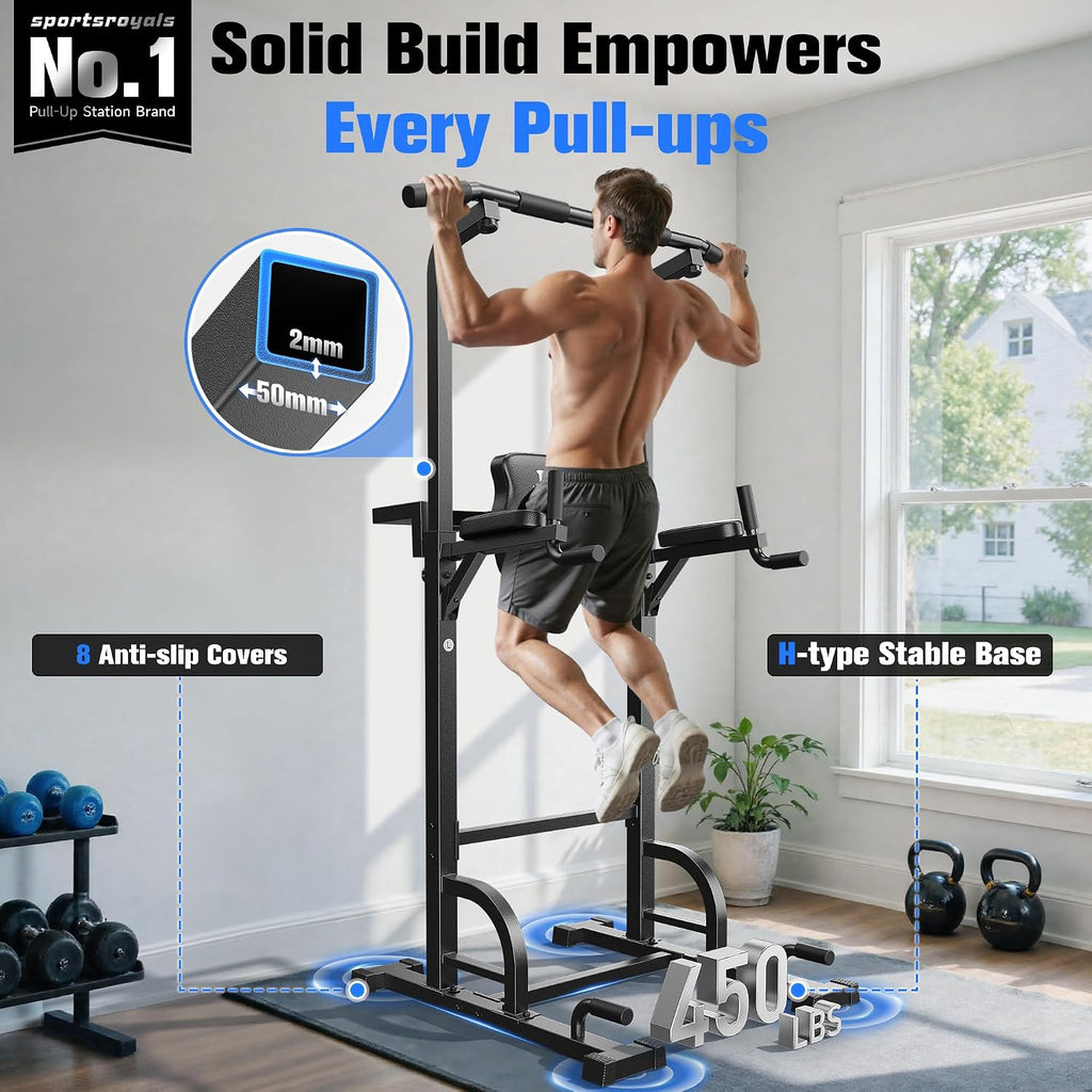 Power Tower mit Klimmzugstange und Dip Station FB-19YTXS02 Kraftstation aus Stahl 204 kg Belastbarkeit für Heimtraining