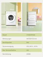 Frontlader Waschmaschine 8 kg CF08EWP05W mit Dampffunktion und Tierhaar-Programm 16 Programme Energieeffizienz Klasse A-10 Nachlegefunktion